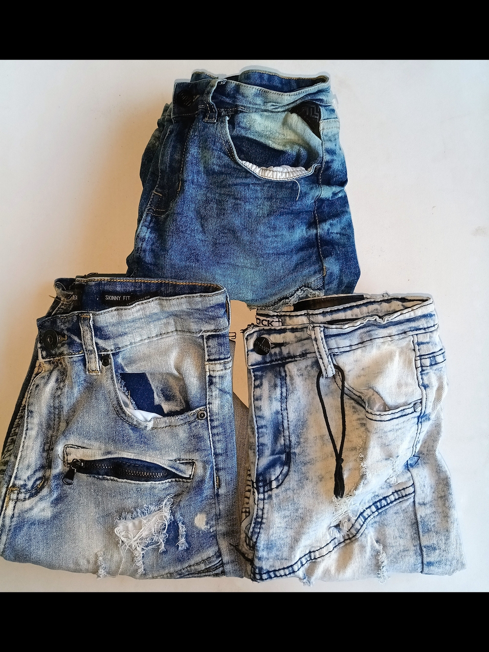 Boy's Distressed Blue Denim Shorts Trio Bundle Deal - Light & Dark Washed